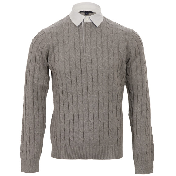Gant Mens Grey Gant Grey Melange Cotton Cable Rugger main image