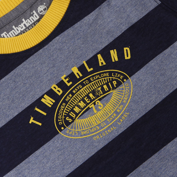Timberland Boys Blue Timberland T05D09 Rib Neck Stripe Crew Tee main image