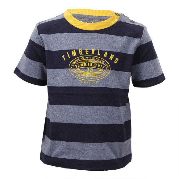Timberland Boys Blue Timberland T05D09 Rib Neck Stripe Crew Tee main image
