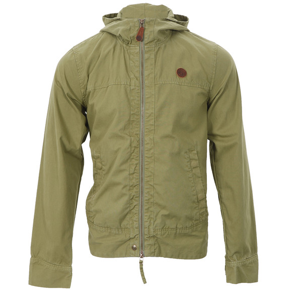 Pretty Green Mens Green Pretty Green Khaki Hooded Leather Logo Jacket main image