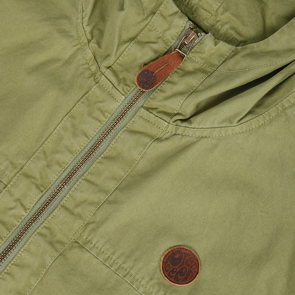 Pretty Green Mens Green Pretty Green Khaki Hooded Leather Logo Jacket main image