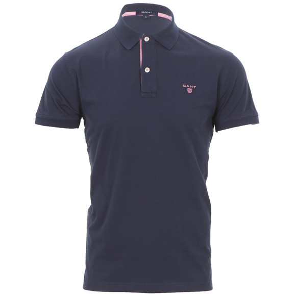 Gant Mens Blue Gant Contrast Collar Pique SS Rugger Polo in Midnight Blue main image