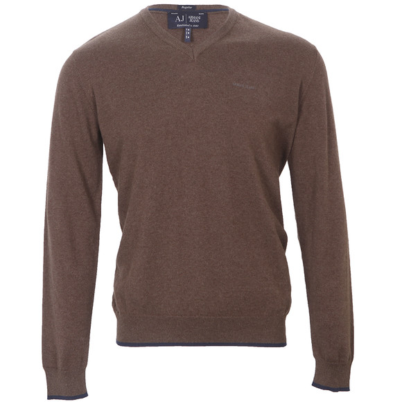 Armani Jeans Mens Brown Armani Jeans U6W84 Brown V Neck Jumper main image