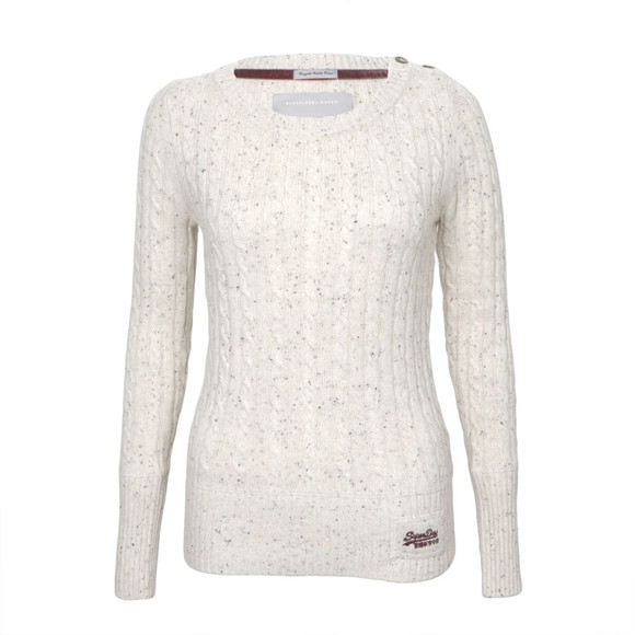 Superdry Womens Off-White Superdry Croyde Cable Crew Jumper #1