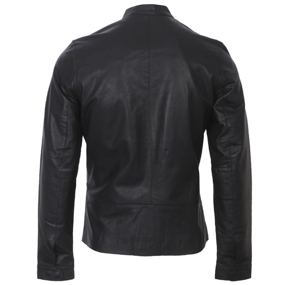 Pretty Green Mens Black Pretty Green Black Leather Biker Jacket main image