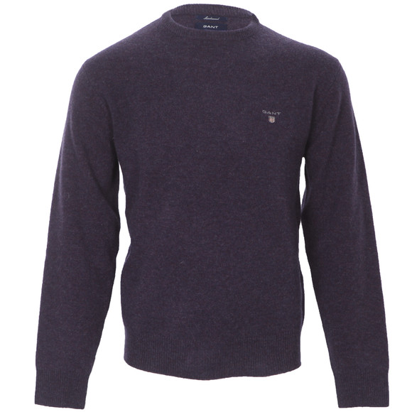 Gant Mens Purple Gant Solid Lambswool Dark Purple Crew Neck Jumper main image
