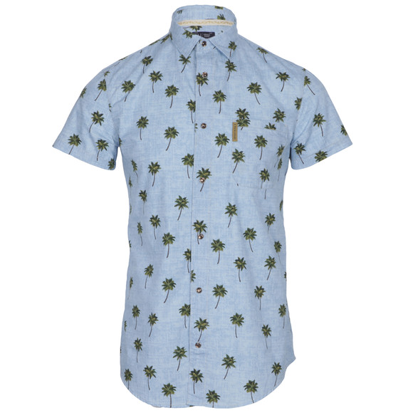 Armani Jeans Mens Blue Armani Jeans V6C54 Palm Print Shirt #1