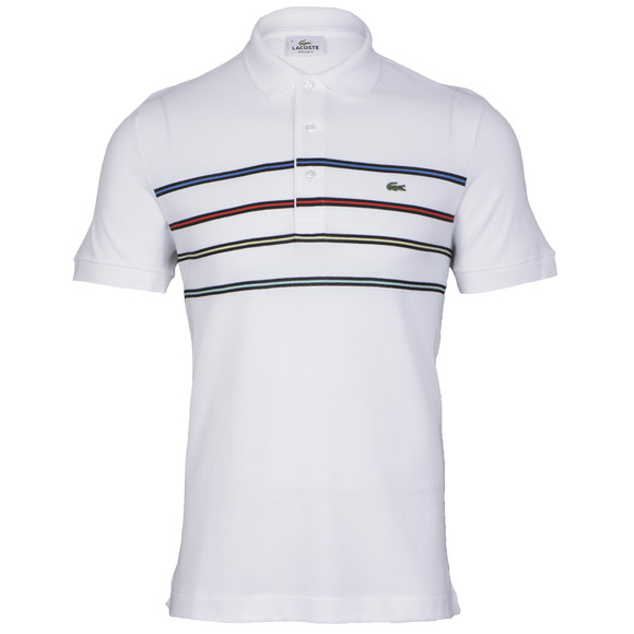 Lacoste Mens White Lacoste White Multi-Striped Polo Shirt #1