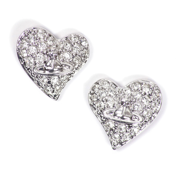 Vivienne Westwood Womens Grey Tiny Diamante Heart Stud Earring #1