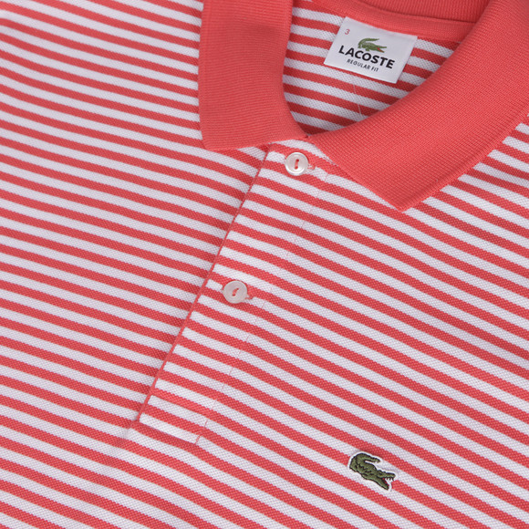 Lacoste Mens Orange Lacoste PH8406 Santal Ribbed Collar Striped Polo #3