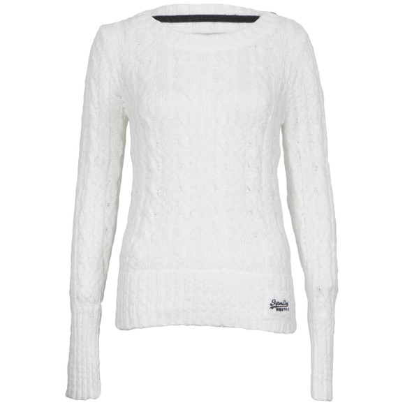 Superdry Womens White Superdry Croyde Summer Cable Crew Jumper #1