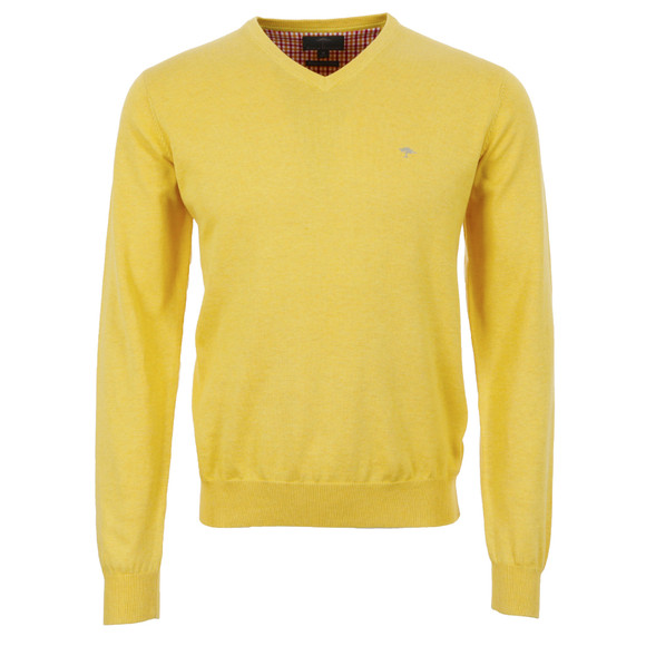 Fynch Hatton Mens Yellow Fynch Hatton Superfine Yellow Cotton V-Neck Jumper main image