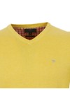 Fynch Hatton Mens Yellow Fynch Hatton Superfine Yellow Cotton V-Neck Jumper
