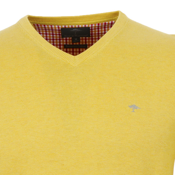 Fynch Hatton Mens Yellow Fynch Hatton Superfine Yellow Cotton V-Neck Jumper main image