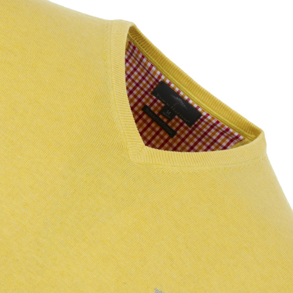 Fynch Hatton Mens Yellow Fynch Hatton Superfine Yellow Cotton V-Neck Jumper main image