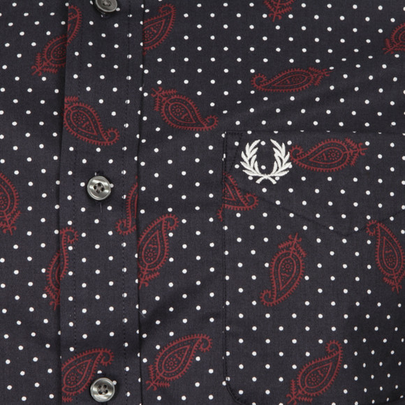 Fred Perry Drakes Mens Blue Long Sleeve Paisley Shirt main image