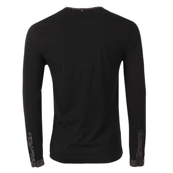 Pretty Green Mens Black Paisley Long Sleeve Grandad T Shirt main image