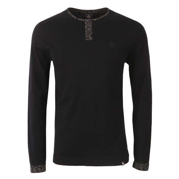 Pretty Green Mens Black Paisley Long Sleeve Grandad T Shirt main image