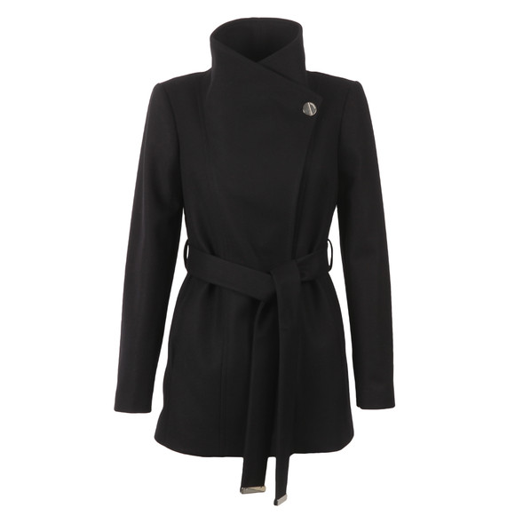 Ted Baker Womens Black Paria Short Button Detail Wrap Coat #1