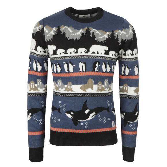 Bellfield Mens Blue Arctic Animal Jumper main image