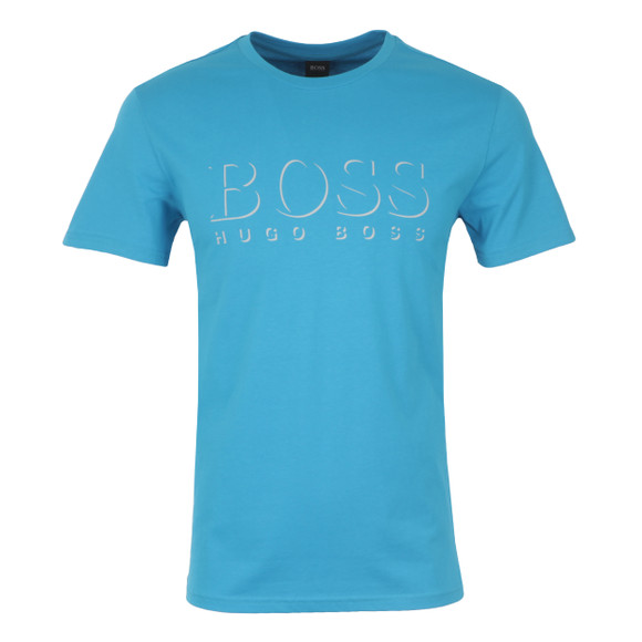 HUGO Mens Blue Tuquoise Large Logo Crew Neck Tee #1