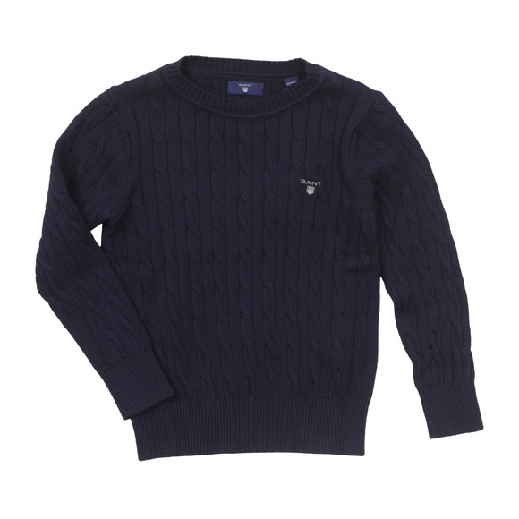 Gant Boys Blue Cotton Cable Crew Jumper main image
