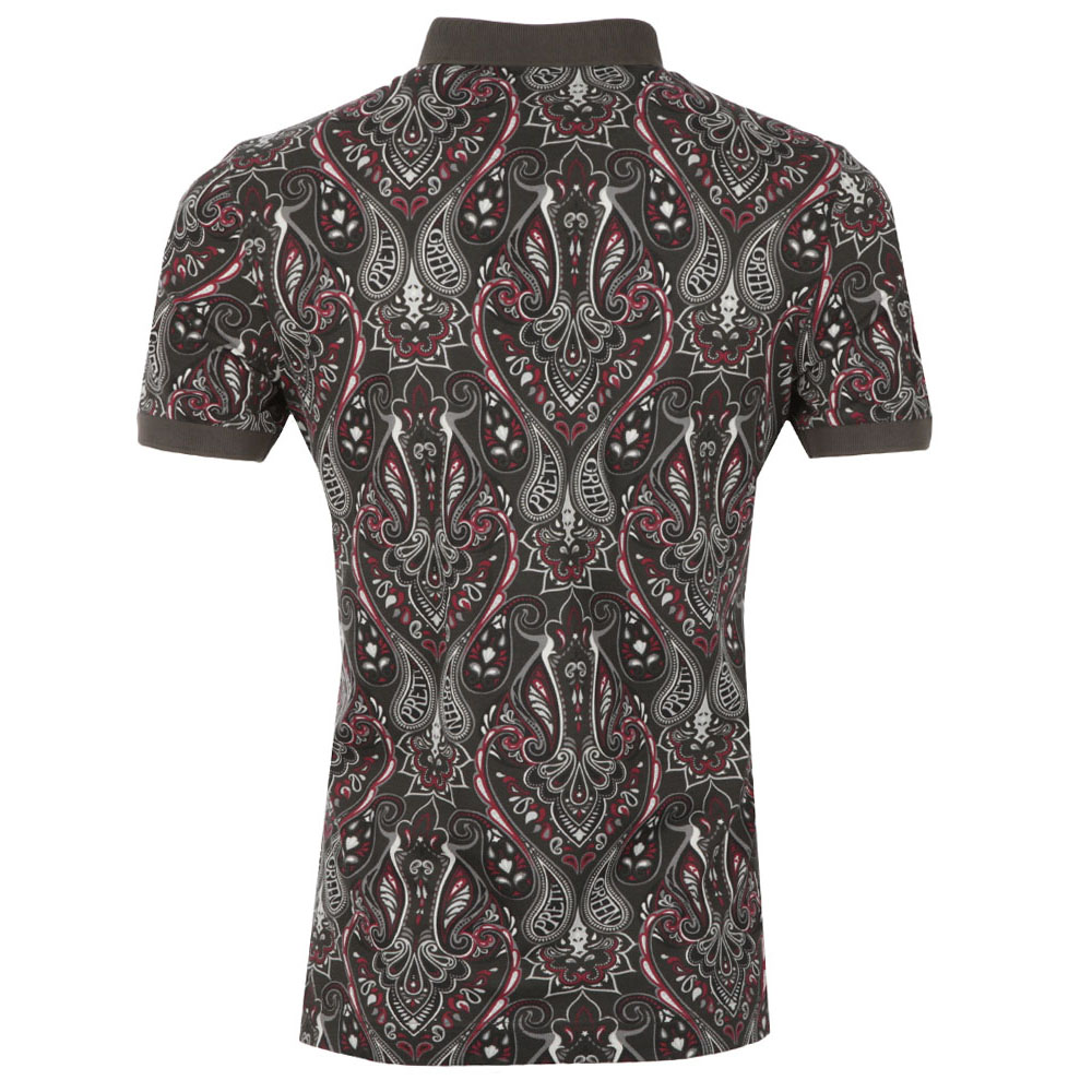Mens Black Paisley Print Polo Shirt