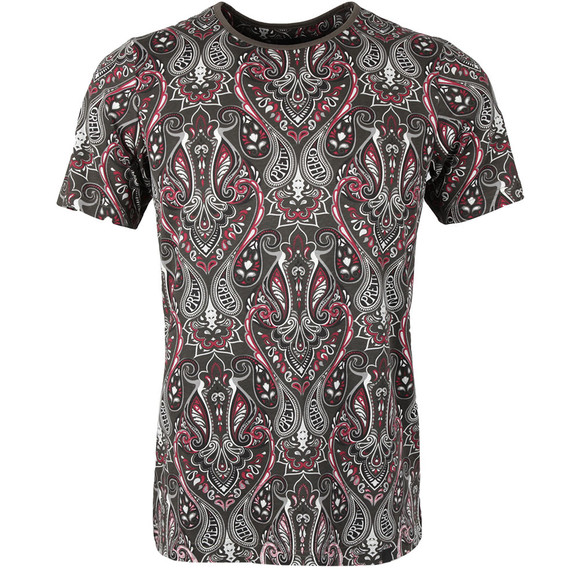 Pretty Green (Black Label) Mens Black Paisley Short Sleeve Crew T Shirt main image