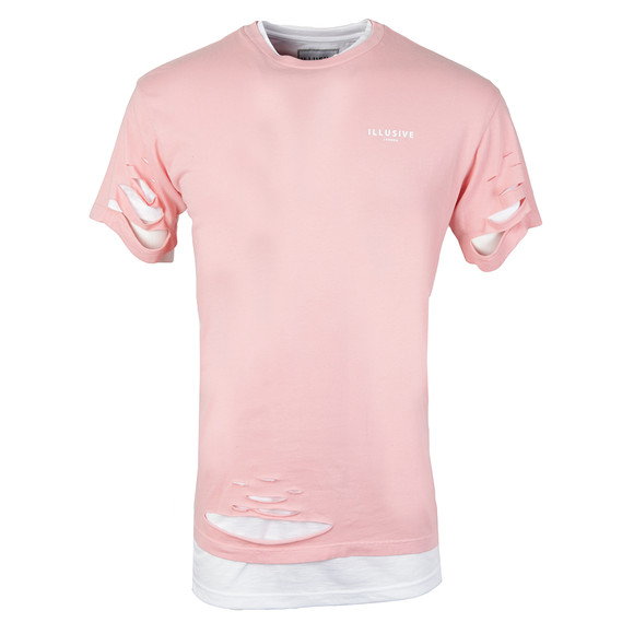 Illusive Mens Pink Double Layer Ripped T Shirt main image