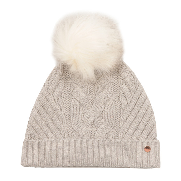 Ted Baker Womens Grey Lisabet Cable Knitted Hat With Pom Pom main image