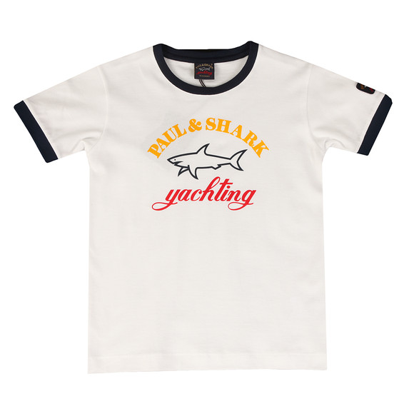 Paul & Shark Cadets Boys White Large Logo Ringer T Shirt #1