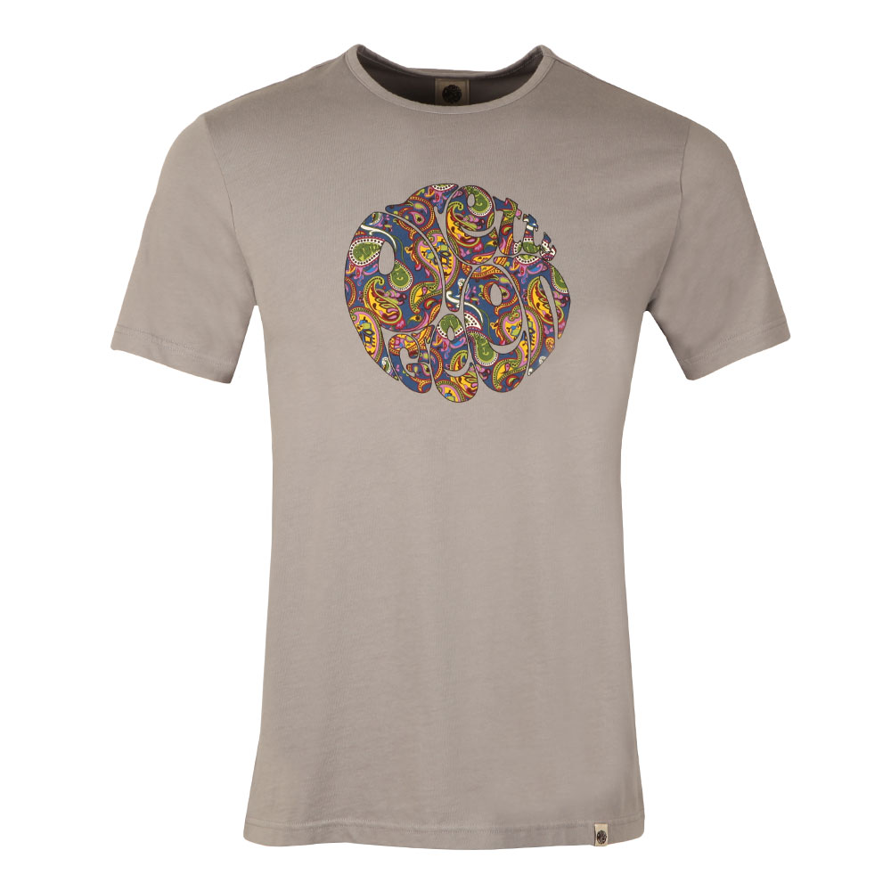 PRETTY GREEN T SHIRT MENS GREY PAISLEY LOGO CREW NECK TOP