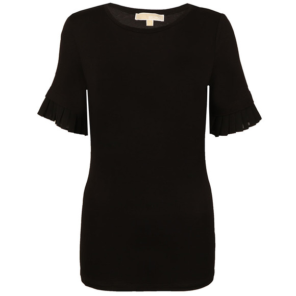 Michael Kors Womens Black Woven Pleated Sleeve T Shirt main image