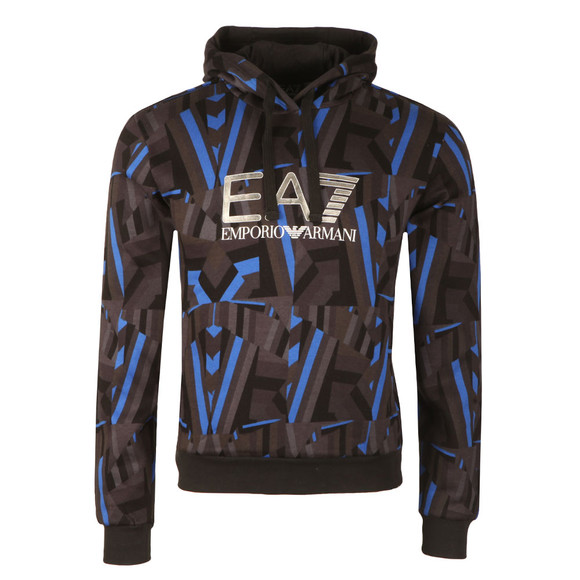 EA7 Emporio Armani Mens Blue All Over Print Overhead Hoody main image