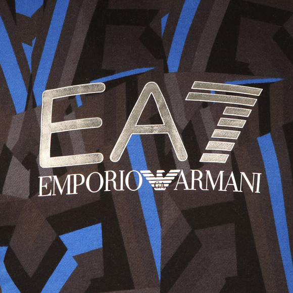 EA7 Emporio Armani Mens Blue All Over Print Overhead Hoody main image