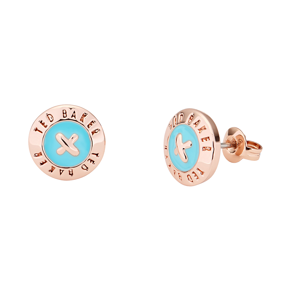 Orecchini A Bottone Mini Ted Baker Eisley Per Donna - Ottone Placcato Oro Rosa Con Perno Centrale Glitterato - Regalo In Scatola