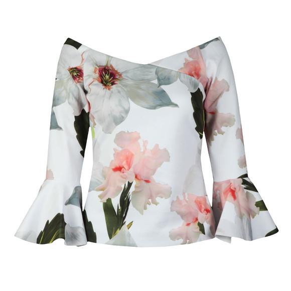 Ted Baker Womens White Veleita Chatsworth Bloom Bell Sleeve Top #1