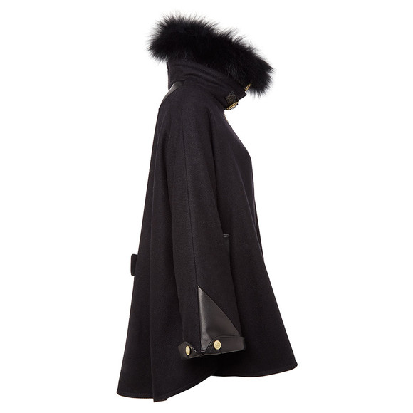Holland Cooper Womens Black Zip Collar Tweed & Fur Cape #3