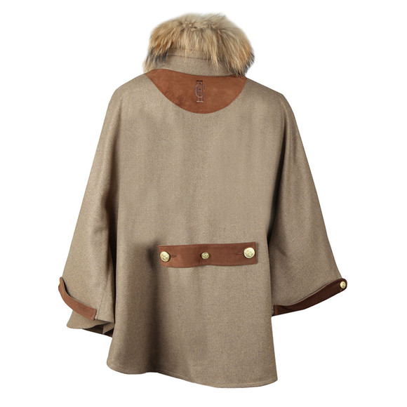 Holland Cooper Womens Beige Zip Collar Tweed & Fur Cape main image