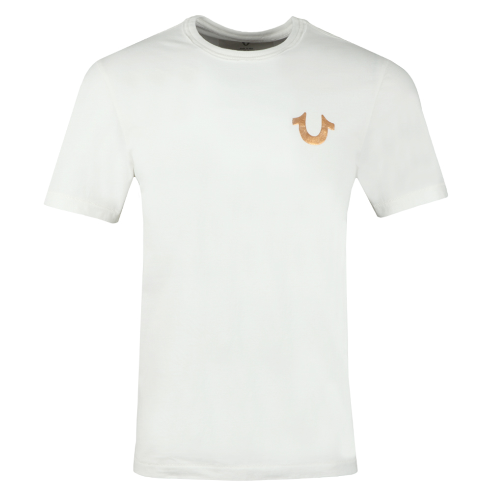 white and orange true religion shirt