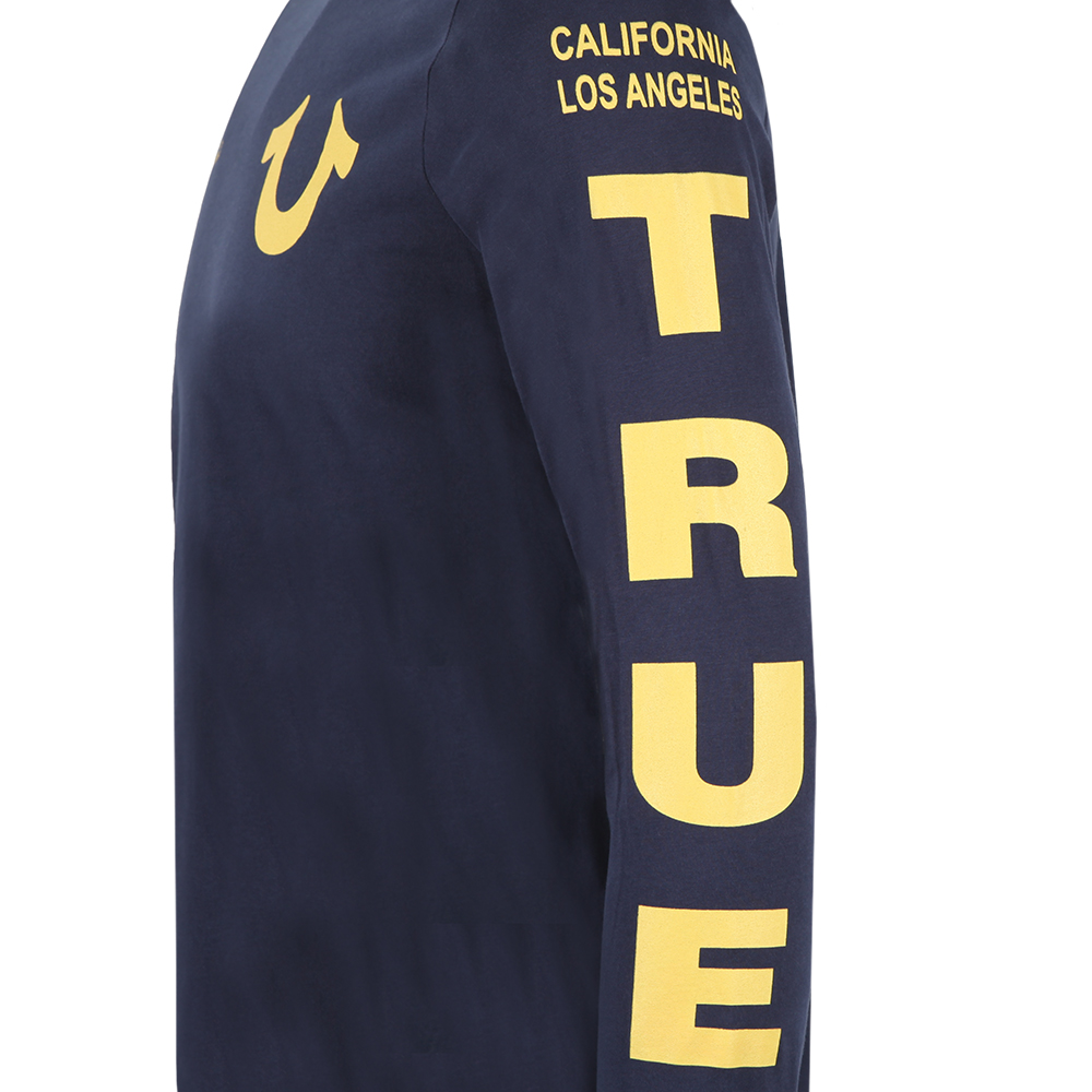 blue and yellow true religion shirt