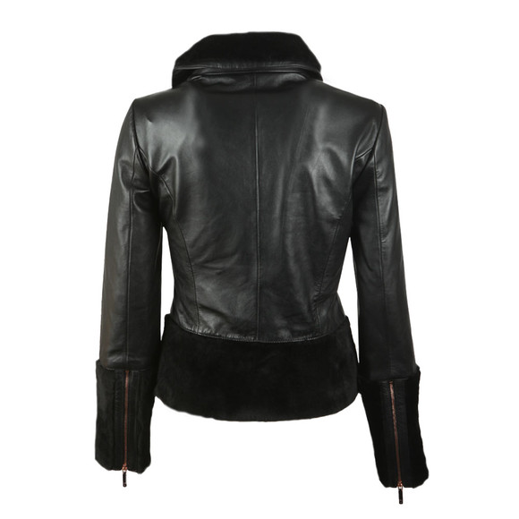 Ted Baker Womens Black Rosania Zip Off Shearling Biker Jacket #2