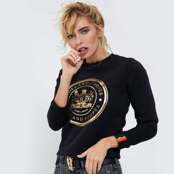 Holland Cooper Womens Black Sportswear Luxe Crest Crew Sweatshirt #4