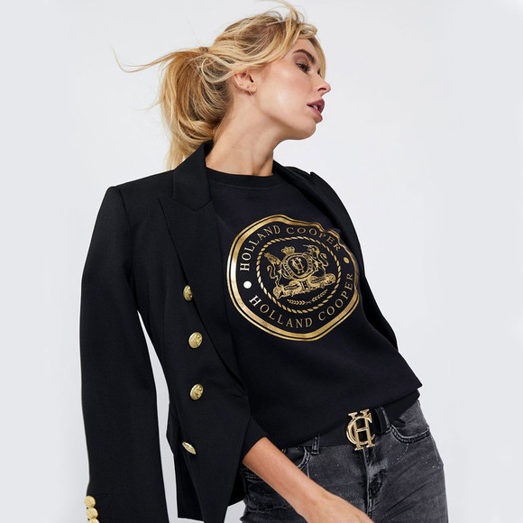 Holland Cooper Womens Black Sportswear Luxe Crest Crew Sweatshirt #5