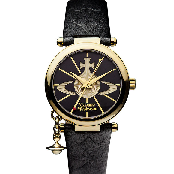 Vivienne Westwood Womens Black Orb II Gold Plated Watch main image