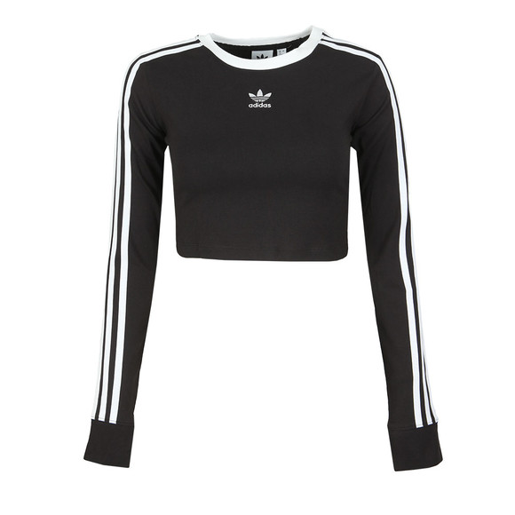adidas Originals Womens Black Cropped Long Sleeve T Shirt #1