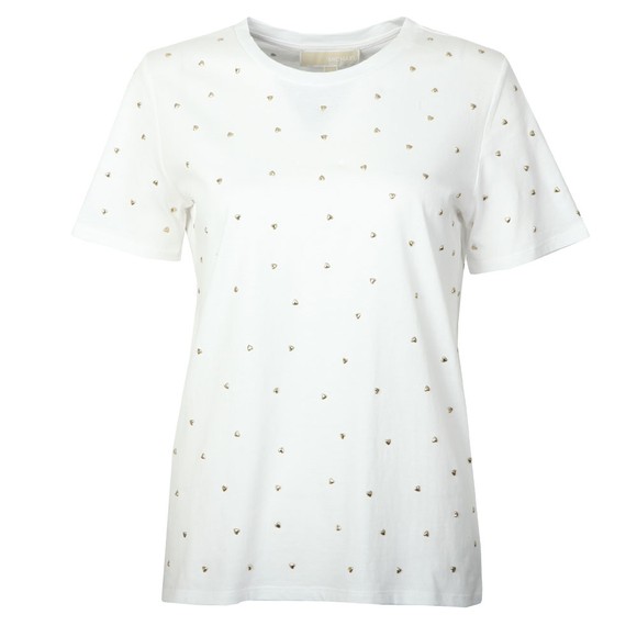 Michael Kors Womens White Heart Studded T-Shirt #1