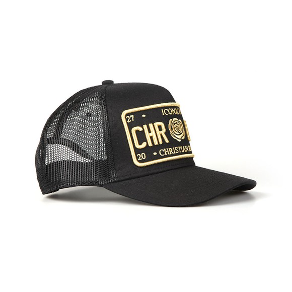 Christian Rose Mens Black Iconic Plate Cap