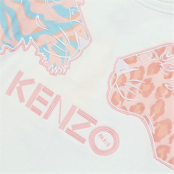 Kenzo Kids Girls White Fanette Tiger & Lion T Shirt main image