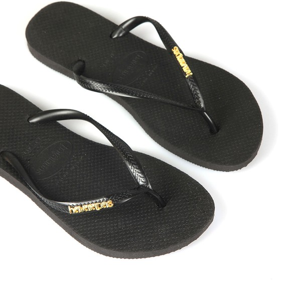 Havaianas Womens Black Slim Logo Metallic Flip Flop #3